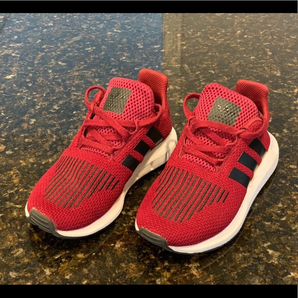 adidas Kids Red Sneakers with Black Accents